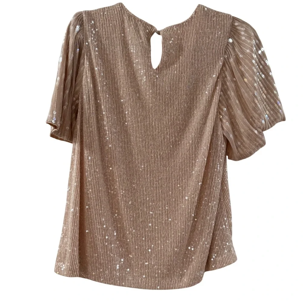 Cable & Gauge Sequin Glam Coquette Party Top‎ Champagne Sheer Romantic M